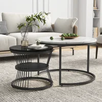 Fangange – ensemble de 2 tables gigognes, tables basses rondes modernes avec rangement, tables d'appoint pour canapé, meubles de salon, structure en métal 2