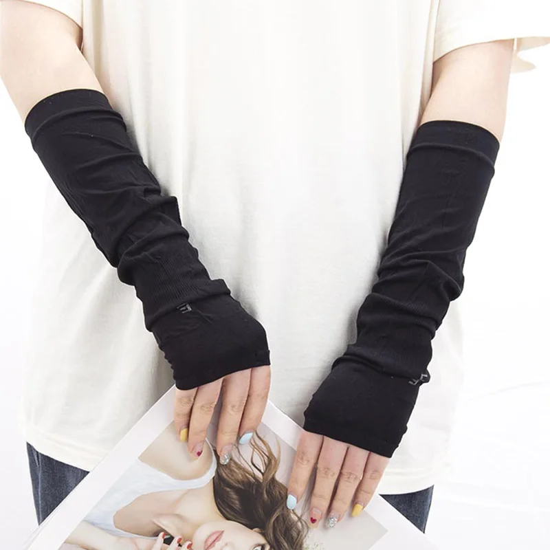 1 Pair Unisex Summer Finger Sleeve Ice Cool Wearing High Elastic Elbow Spring Outdoor Riding Fingerless Fishing Ice Silk Sleeves fingerless gloves,half finger gloves,fingerless compression gloves,gaming finger sleeves,ice sleeves