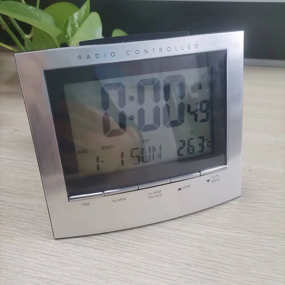 Reloj despertador controlado por Radio con retroiluminaci n LED ajuste de tiempo Manual pantalla de fecha pantalla de temperatura interior 12 24h