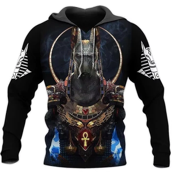 Men's Hoodie Ancient Egyptian Pharaoh Anubis Tattoo 3D Print Pullover Sweatshirt  Streetwear Hoodies Kid Hoodie Women Hoodie
