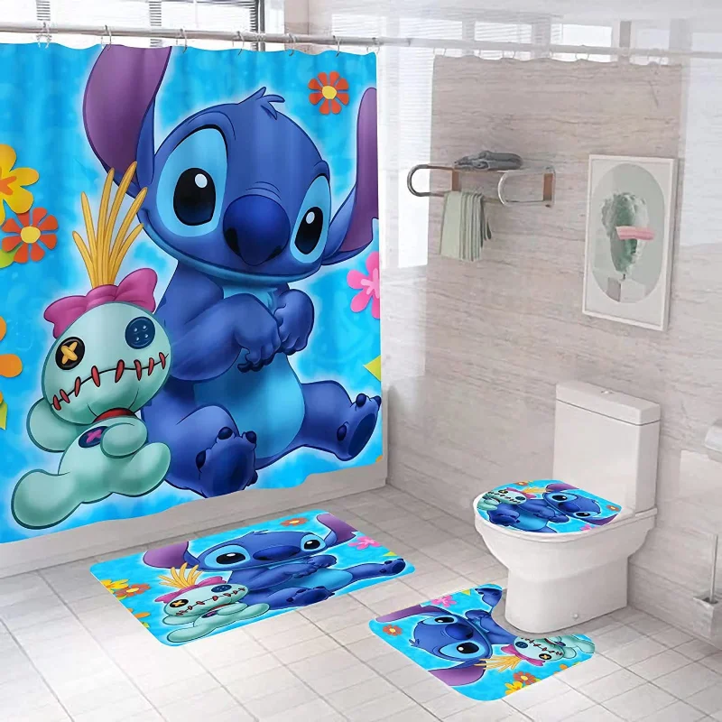 thumbnail image 1 of Disney-cortina de ducha de Stitch para baño, juego de cortinas impermeables de Anime con gancho, alfombra de baño suave, cubierta de inodoro, regalo de decoración, 4 piezas, 1 of 5