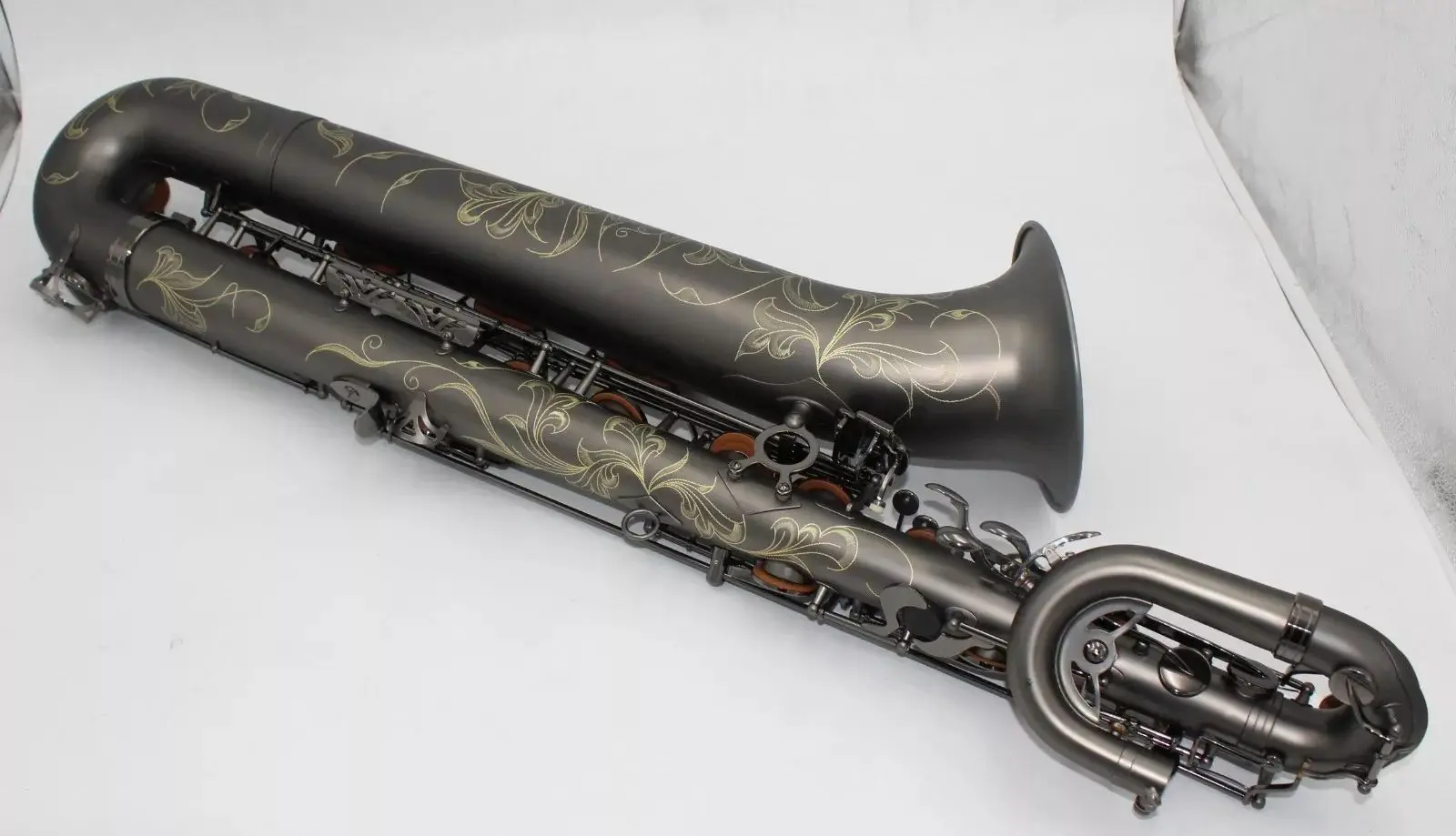 High grade Eastern music Matt black Baritone Saxophone full body hand engraving