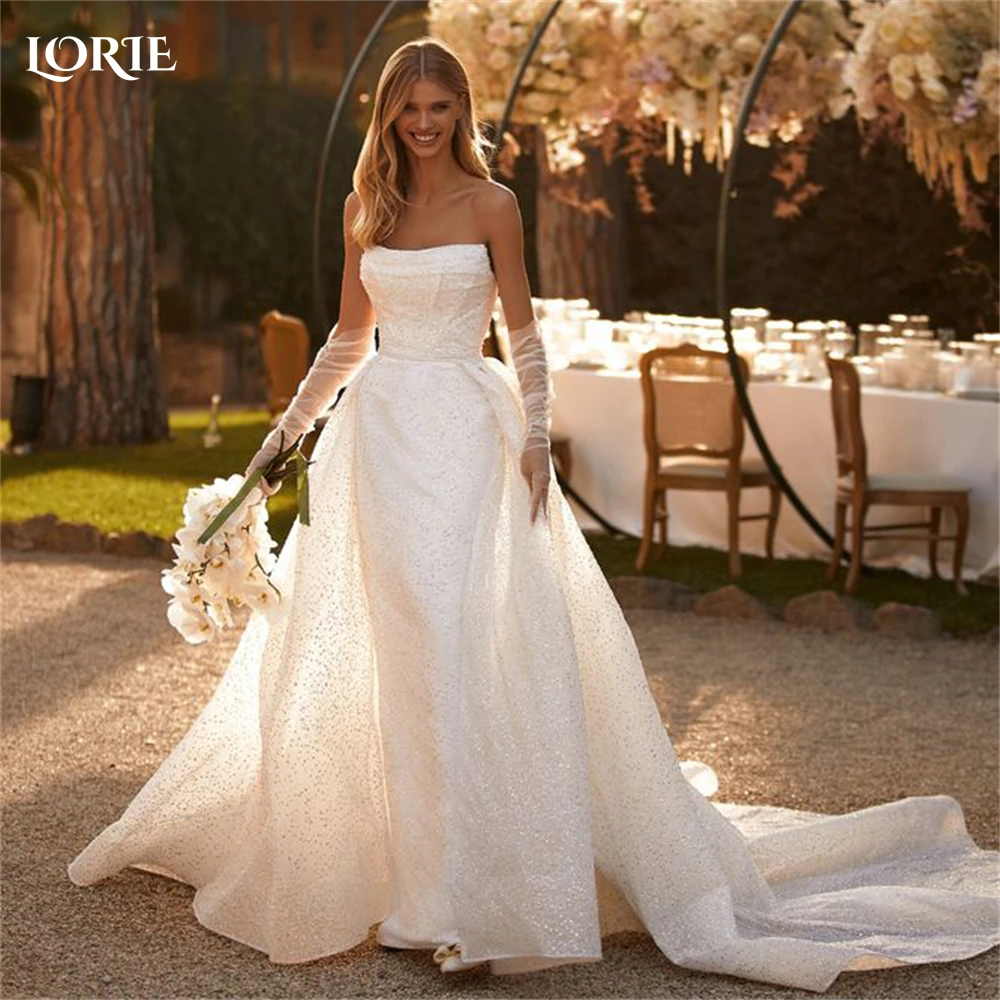 

LORIE Elegant Glitter Mermaid Wedding Dresses Off Shoulder Sparkly Backless Bridal Gowns Detachacle Train Bride Dress No Gloves
