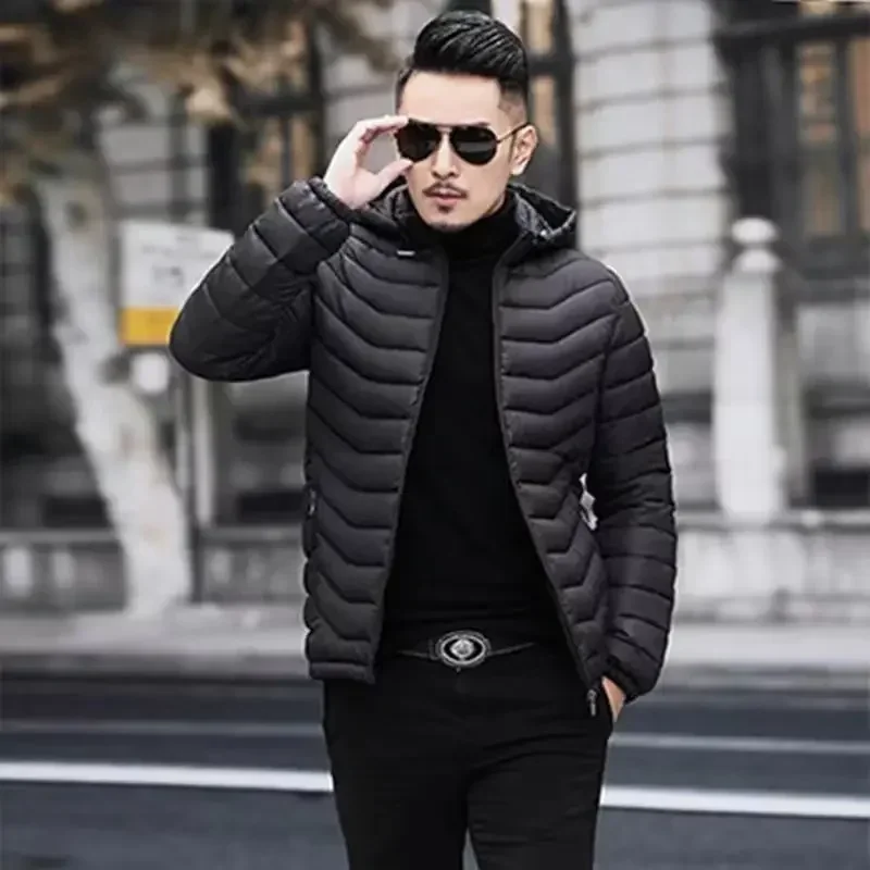Chaqueta Ligera Hombre Capucha Acolchada | Impermeable Resistente Viento Abrigo Invierno | Bolsillos Térmico