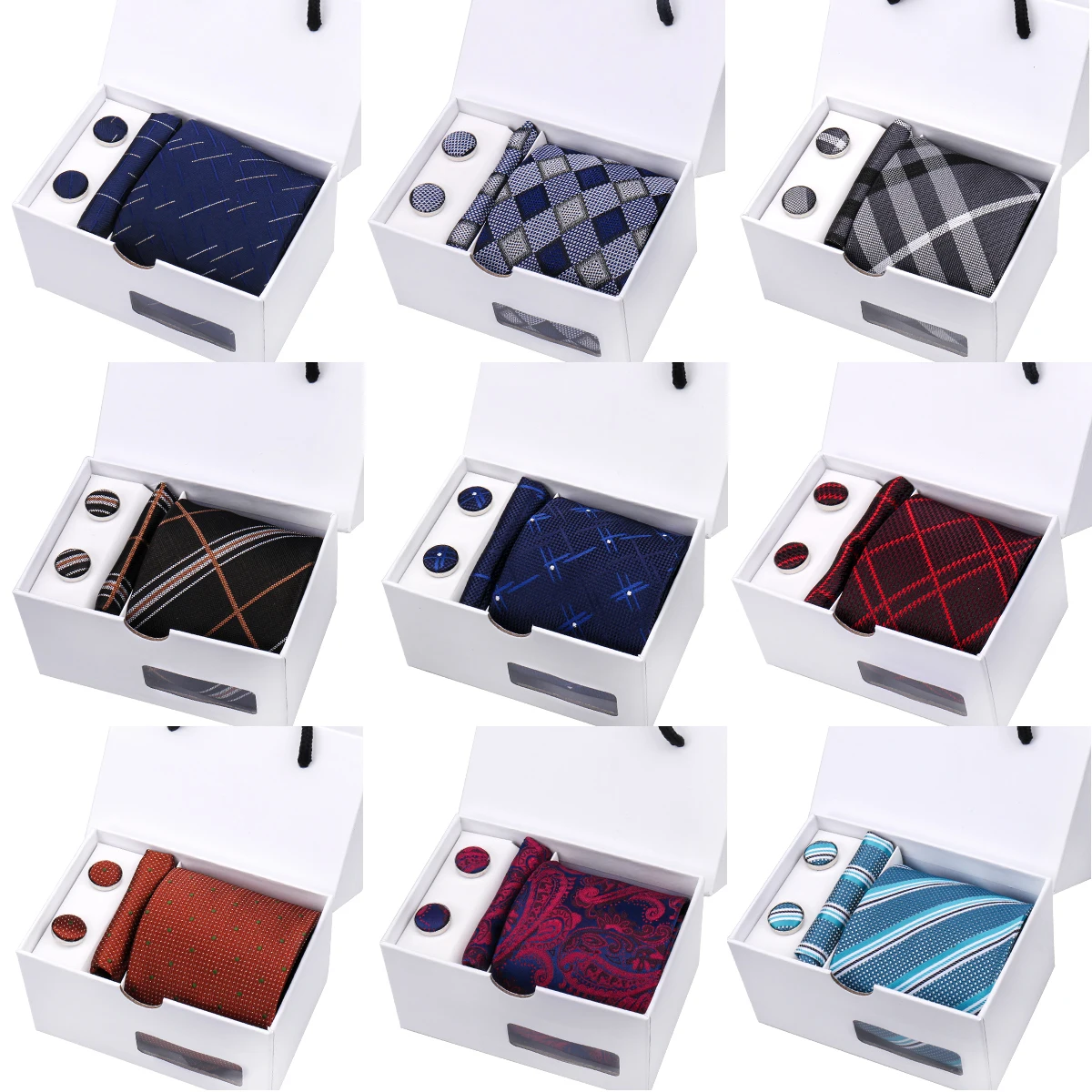 Mens Tie Wine Paisley Striped Wedding Ties For Men Hanky Cufflinks Silk Neck tie Set Party Business Fashion Suit Accessories