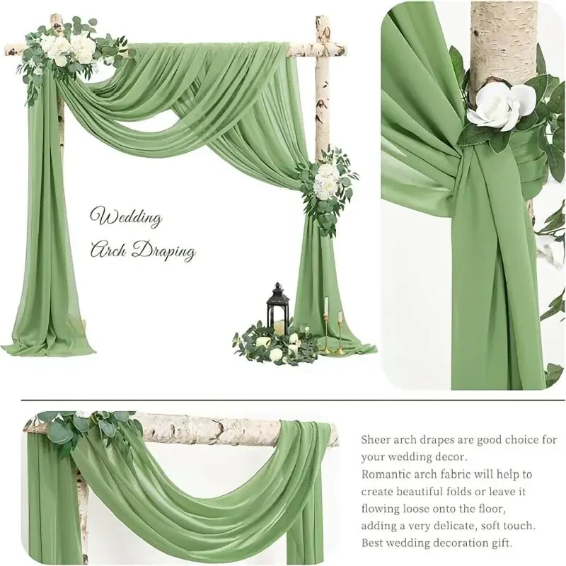 Chiffon Fabric Curtains 2pcs Sage Green Wedding Arch Chiffon Sheer Drapes Wedding Arch Drapes Sheer Backdrop Curtain for Wedding Ceremony Party Decor