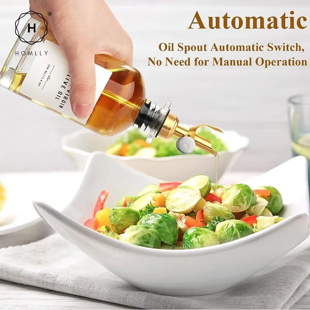 Homlly Olive Oil Coffee Syrup Dispenser Glass Bottle Kitchen Accessories with Automatic Pourer (350ml) x2 pcs
