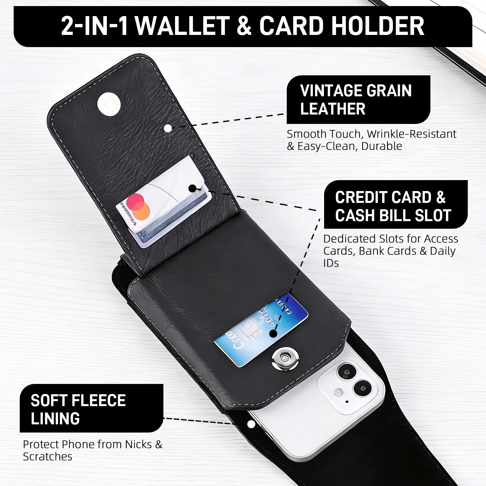Leather Waist Bag with Magnetic Closure and Card Holder