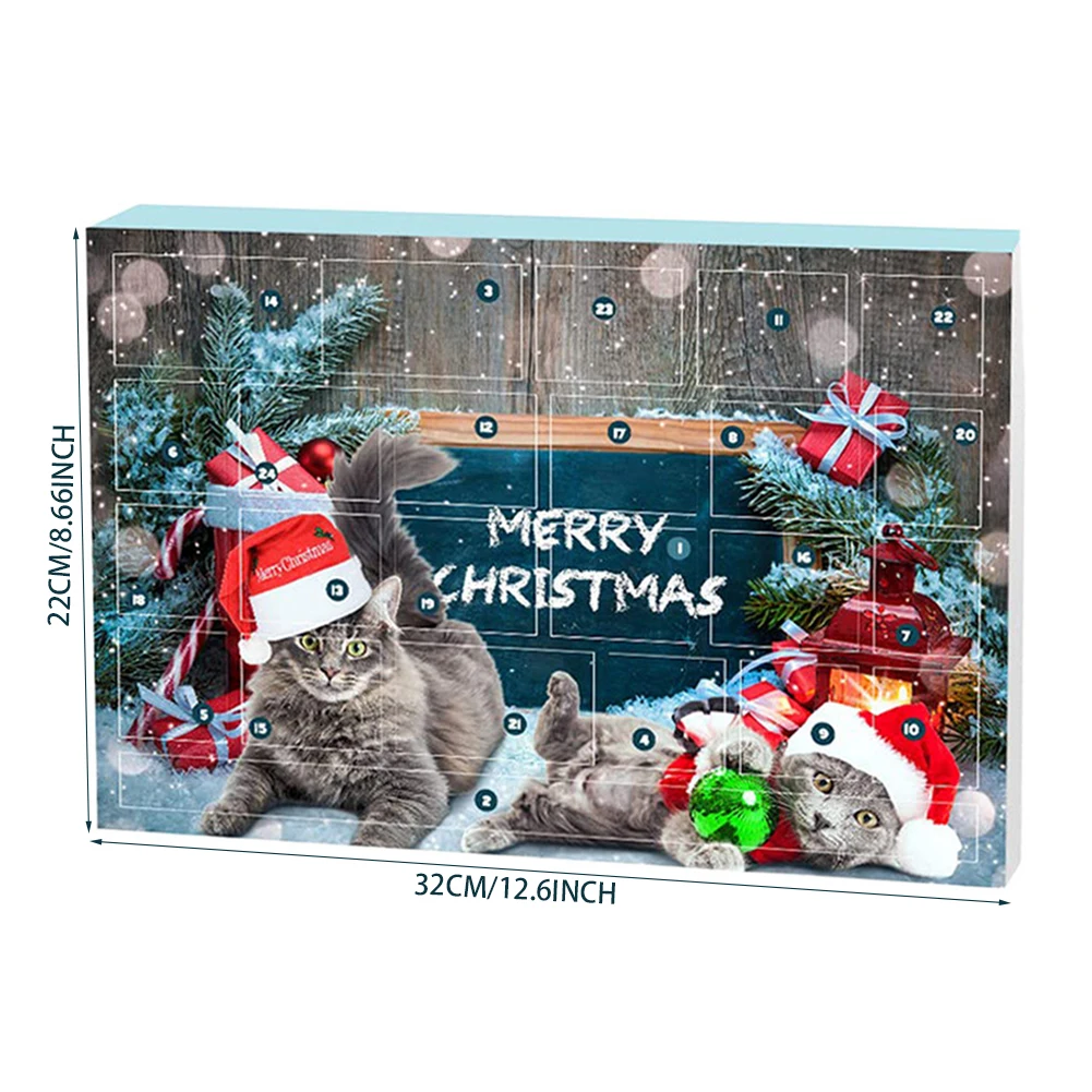 Christmas Cat Advents Calendar 24 Days Countdown Calendar Surprise Present Box Collectible Interactive Cat Toy Kit for Lover