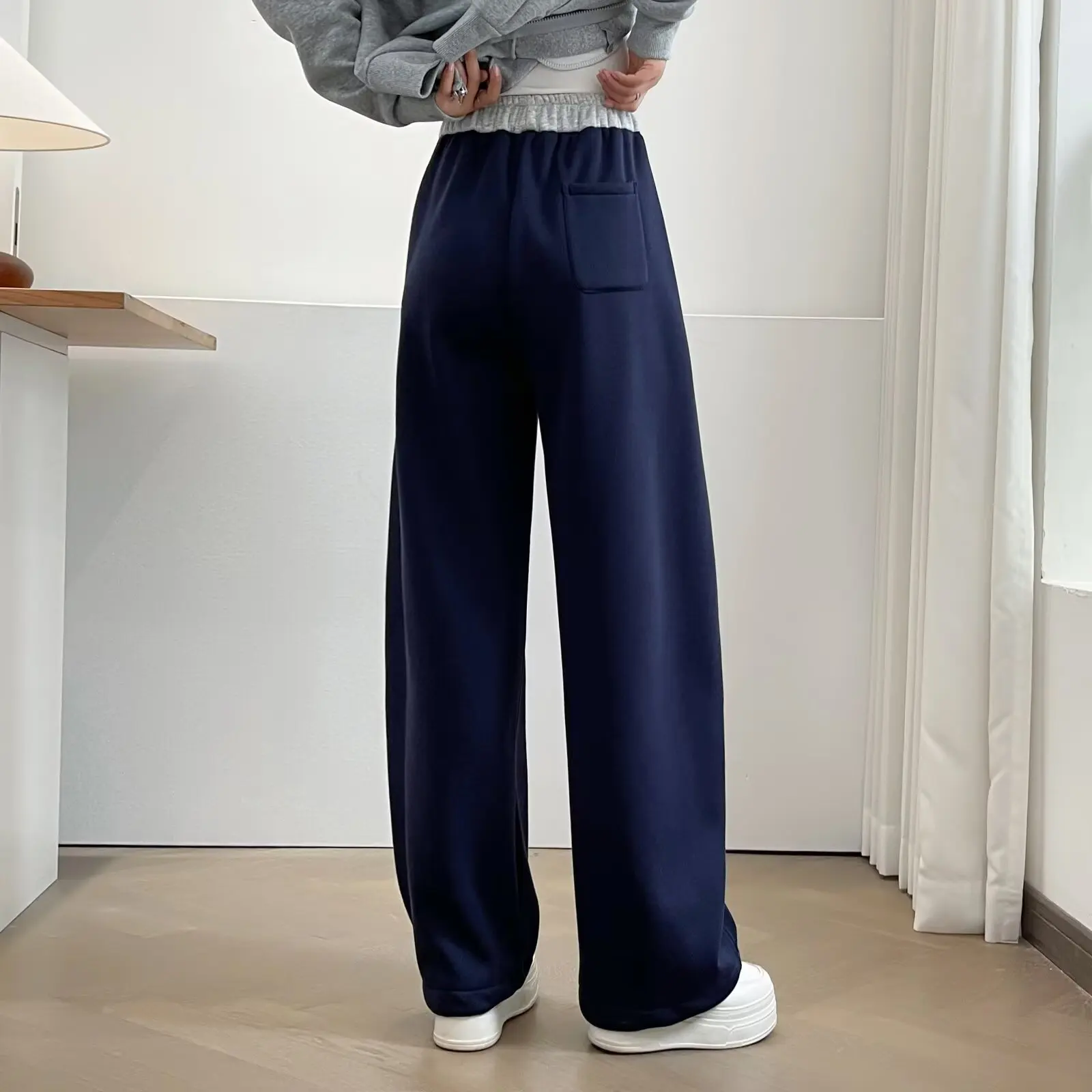 XXXXL Fashion Plus Size Women's Wide Leg Pants Winter New color-blocking Fleece And Thick Drawstring Waist  Sweatpants 2568