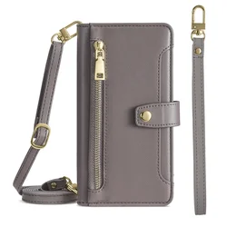 Multi-Function Leather Flip Wallet Case with Card Holders & Lanyard for Honor Play 40 Plus (Gray)