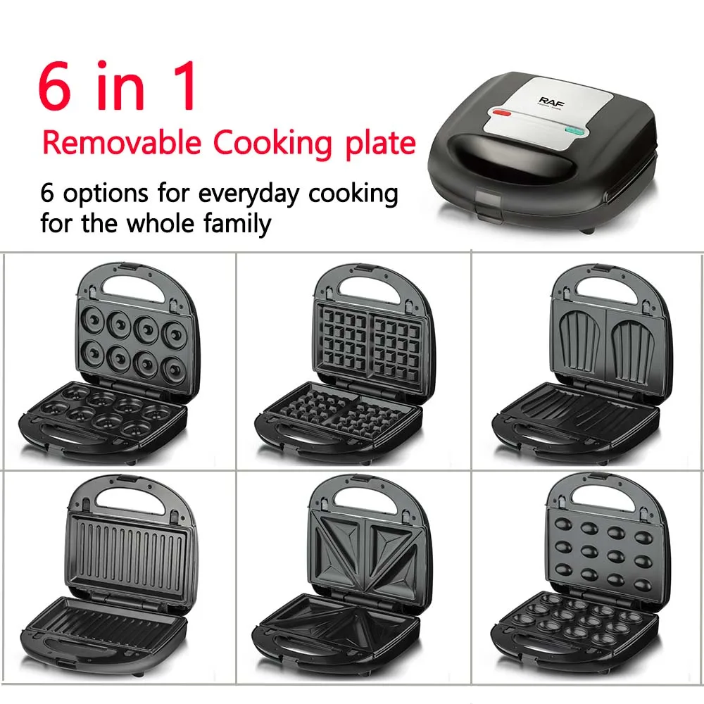 6 in 1 Sandwich Machine Bread Waffle Maker Donut Baking Cake Cooking Kitchen Appliances Toaster Breakfast Steak Machine waffle maker,cake machine,donut maker