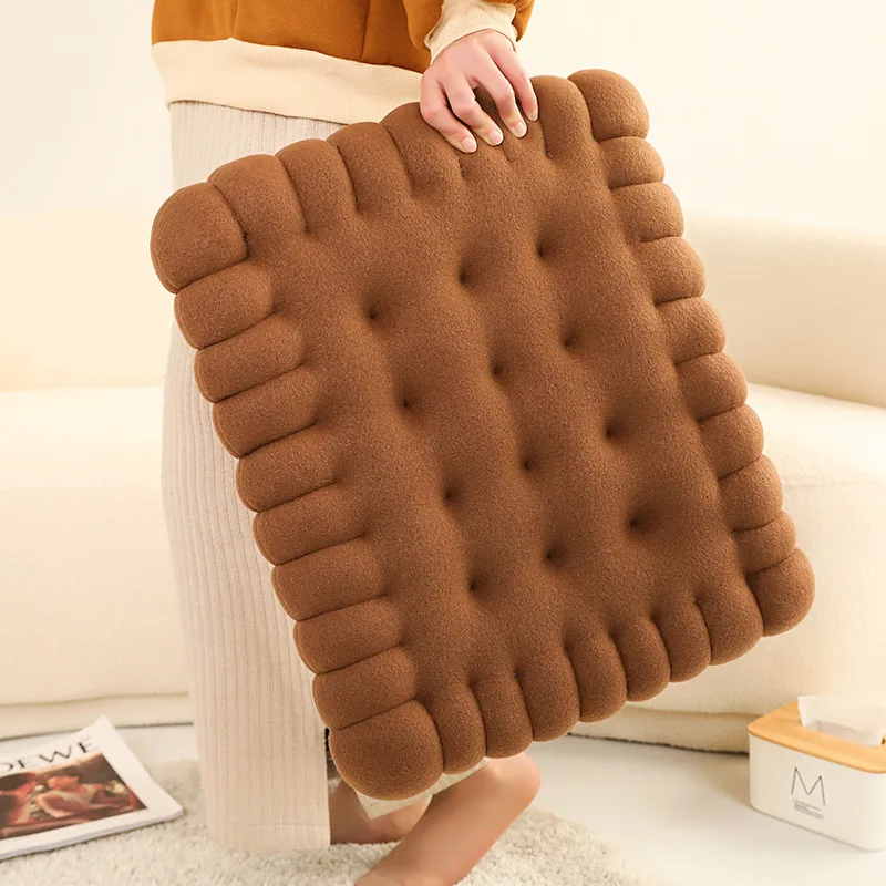 Simulation Round Cookies Plush Pillow Soft Thicken Square Biscuit Seat Cushion Short Plush Toy Floor Pad Mat Home Decor Gift