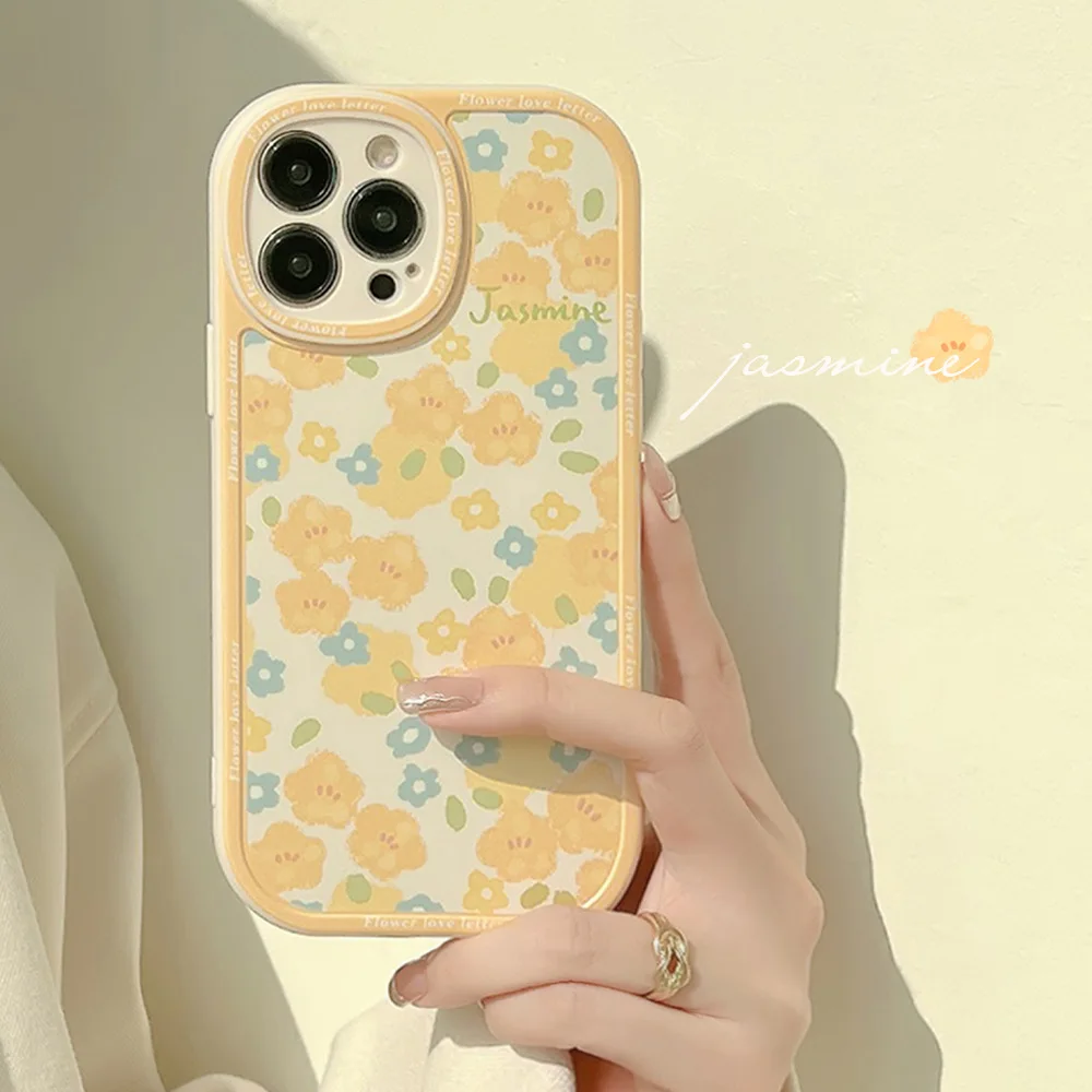 

Luxurious Little Yellow Flower Soft Silicon Case for Iphone 14 15 13 12 Pro Max 7 8 Plus Lens All-inclusive Anti-fall Protection