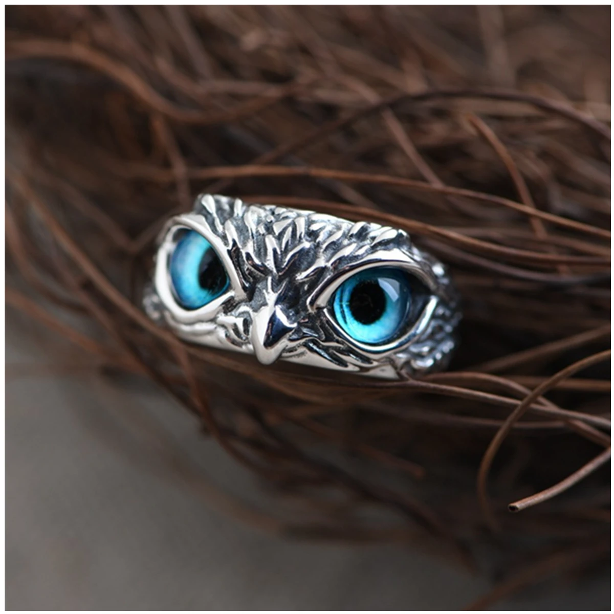 

Women's Men Retro Devil Eye Owl Ring Creative Exaggeration Animal Accessories Hole Regulating Jewelry For Girl Boy