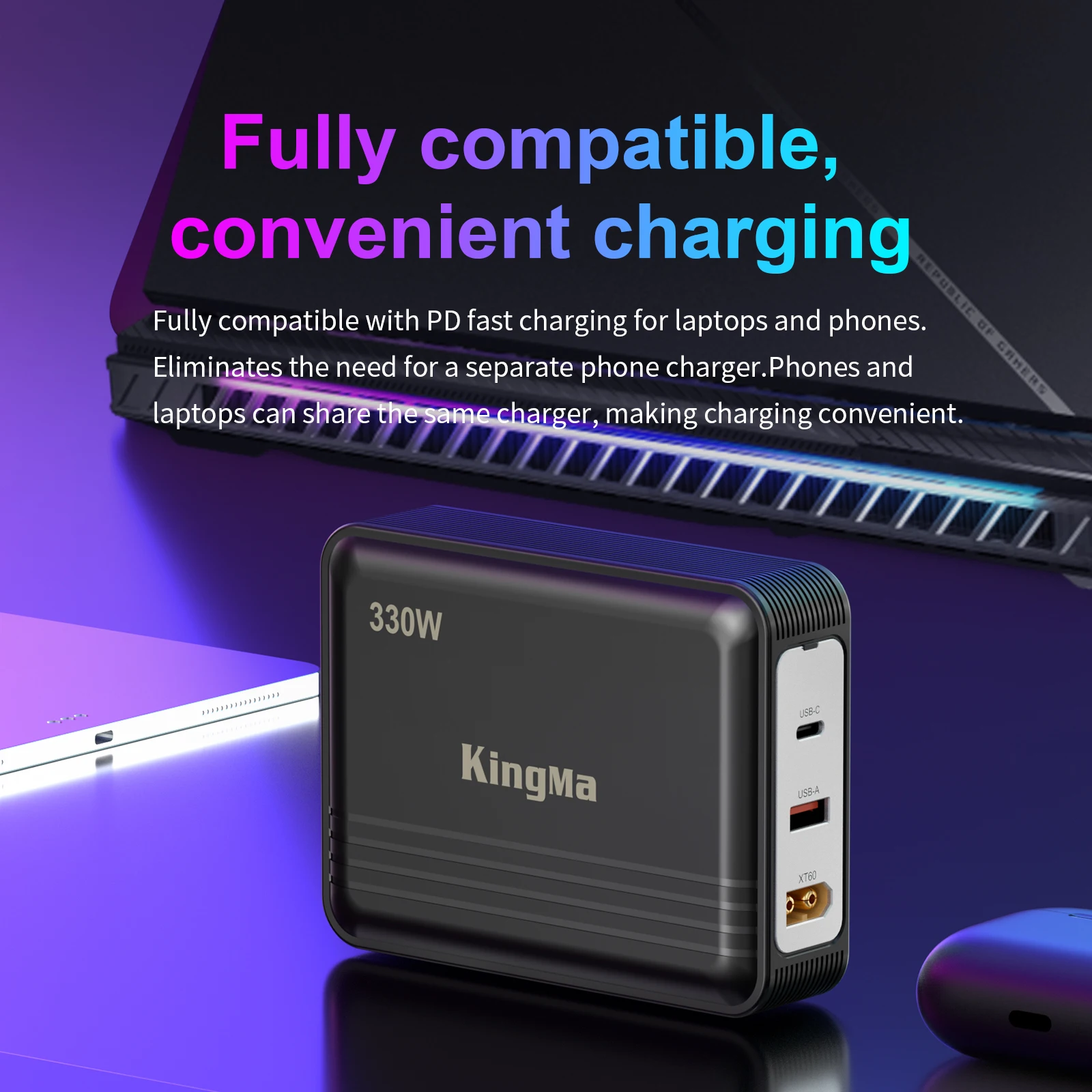 노트북용 330W GaN 충전기 XT60-DC 케이블 어댑터 400W 레노버, 아수스, 델, 에일리언웨어, HP, 에이서, MSI, 레이저 호환
