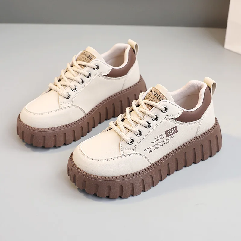 Spring and summer heights, sneakers, puffin cake bottoming -resistant street shooting trend, simple women's shoes student shoes women fashion vulcanize shoes tenis spring chunky shoes 5cm platform student street shooting sports footwear sneakers