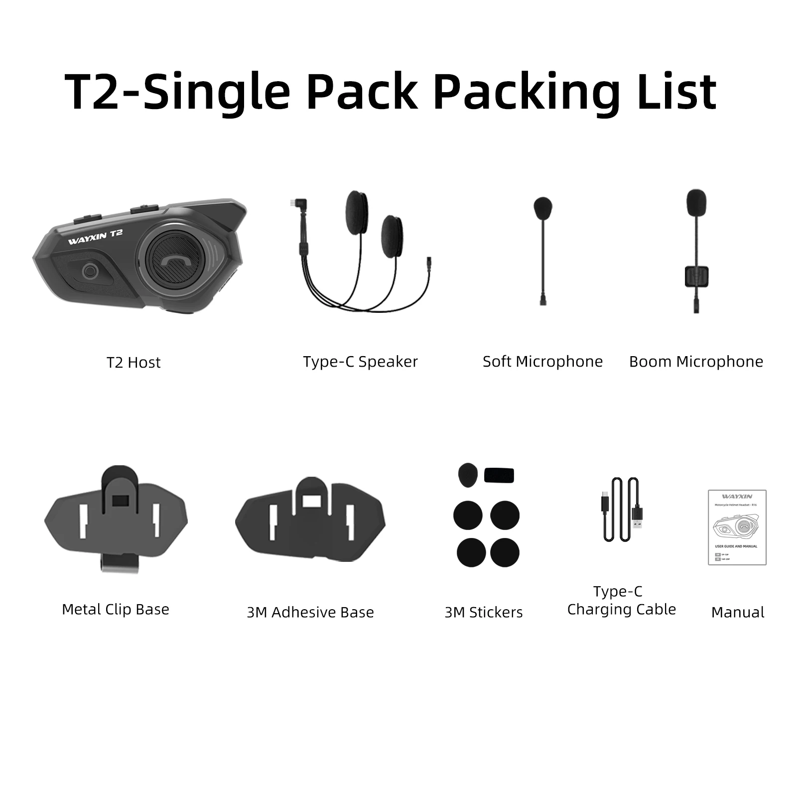 WAYXIN T2 Motorcycle Helmet Headset Bluetooth Intercom For Motorbike Switch 4 Riders Communication BT5.4 Interphone_voghion.com