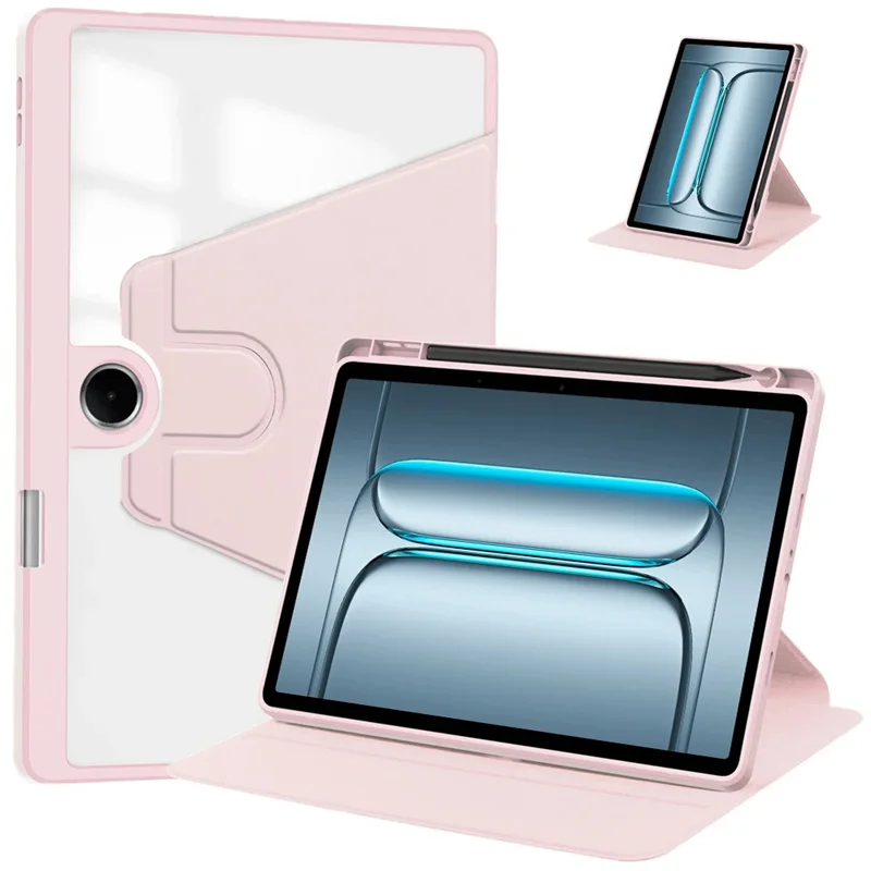 Enhanced Tablet Case with 360° Rotating Acrylic Stand and Pen Holder - Clear Hard Shell 11-inch Cover