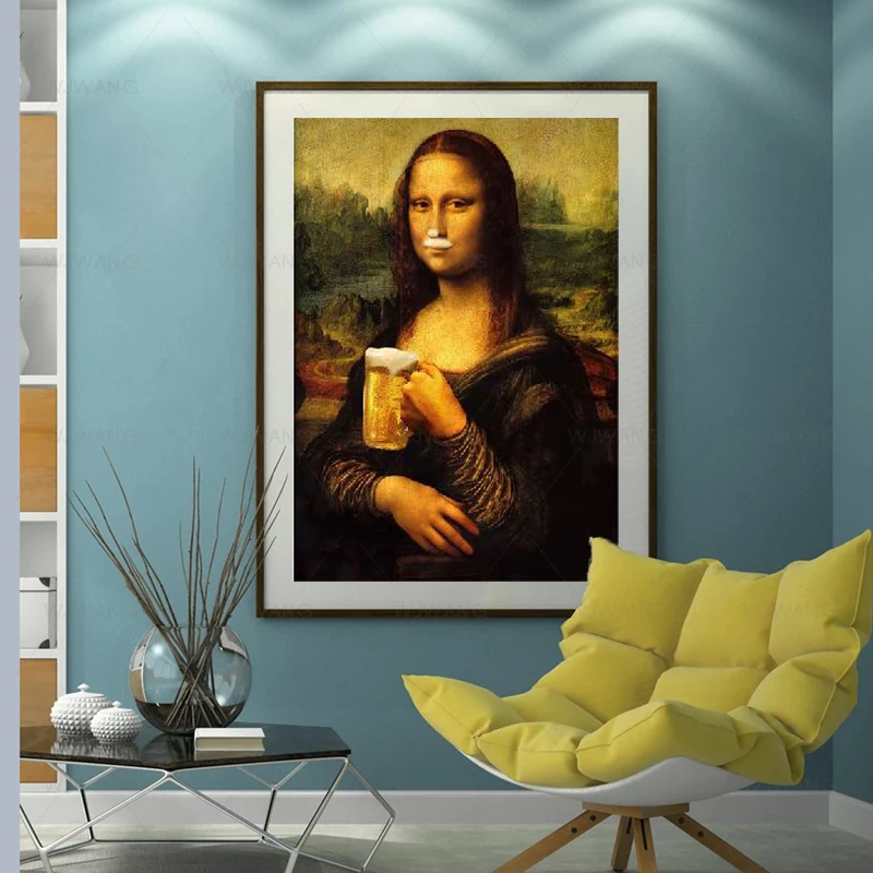 

Spoof Art Funny Mona Lisa Drinking Beer Canvas Painting Modern Trend Pop Art Poster Posters and Prints for Home Decoration Mural