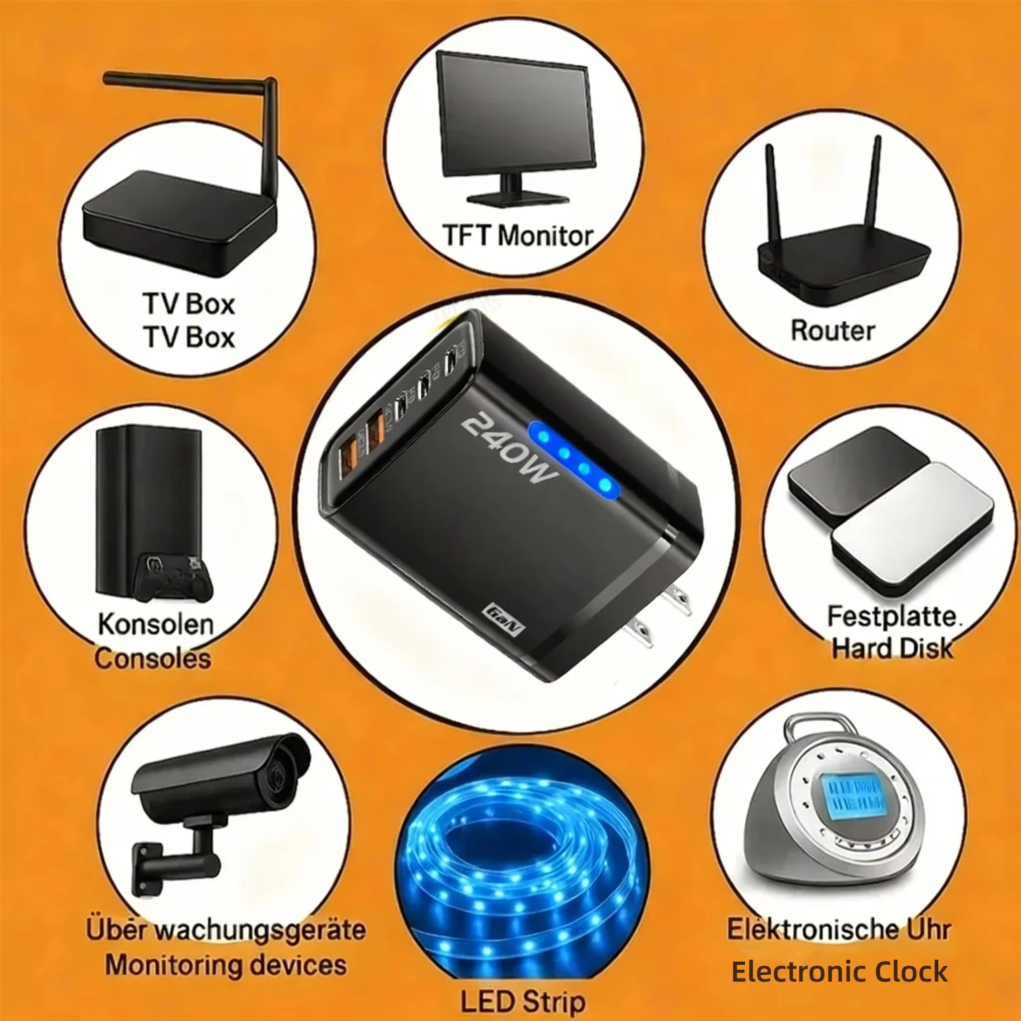 รูปสินค้า อะแดปเตอร์ชาร์จ GaN 5 in 1 ชาร์จเร็ว 240W สำหรับ iPhone แล็ปท็อป Samsung