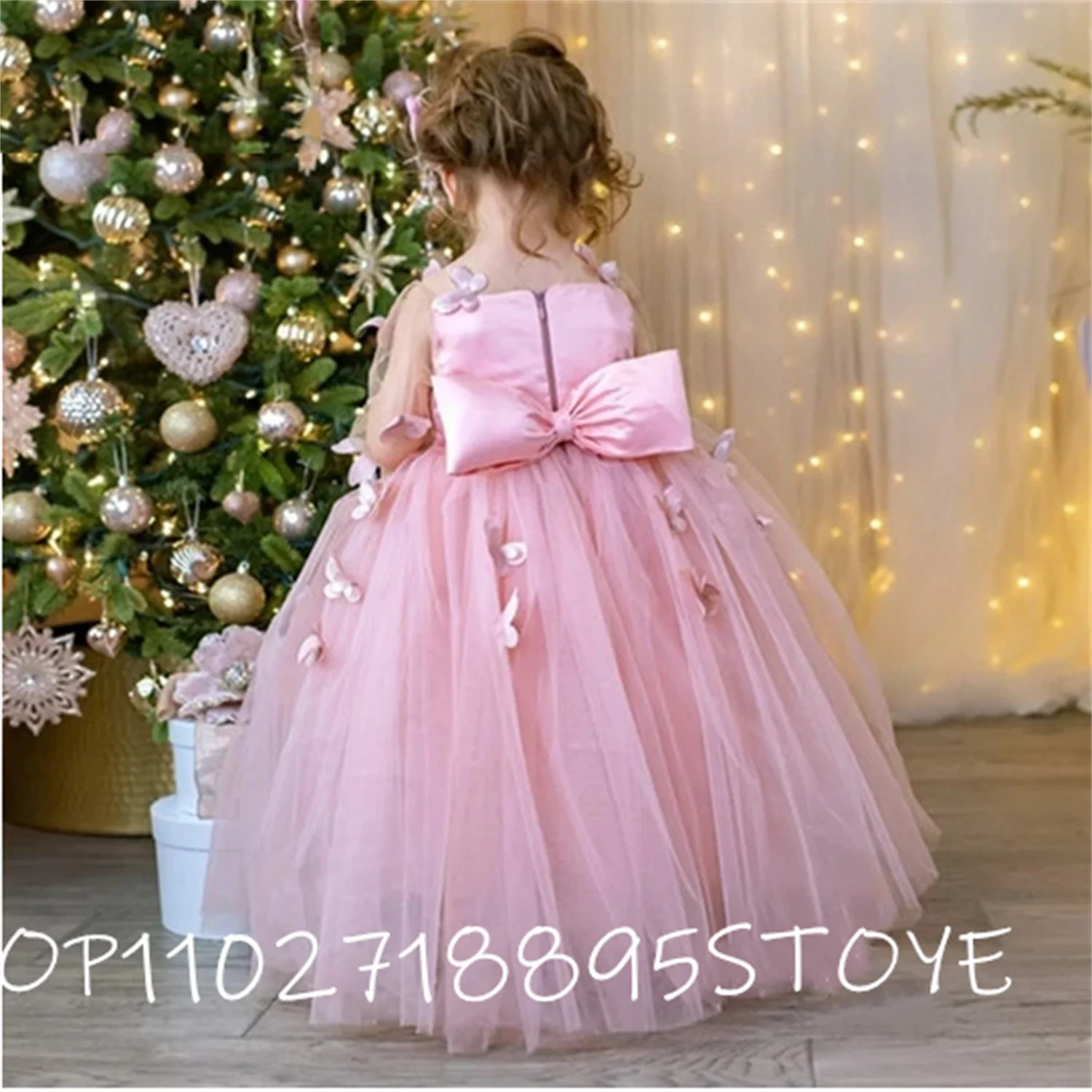 

Gorgeous Pink Flower Girl Dress Tulle Satin Pearls Wedding Princess Gown Girls First Communion Dress Photoshoot