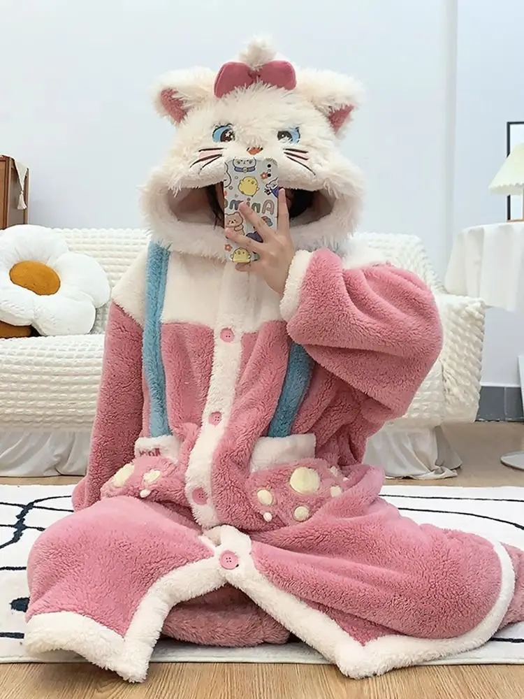 MINISO Adult Marie Cat Cosplay Costume Robes Kigurumi Onesie Anime Nightgown Halloween Cartoon Pajamas