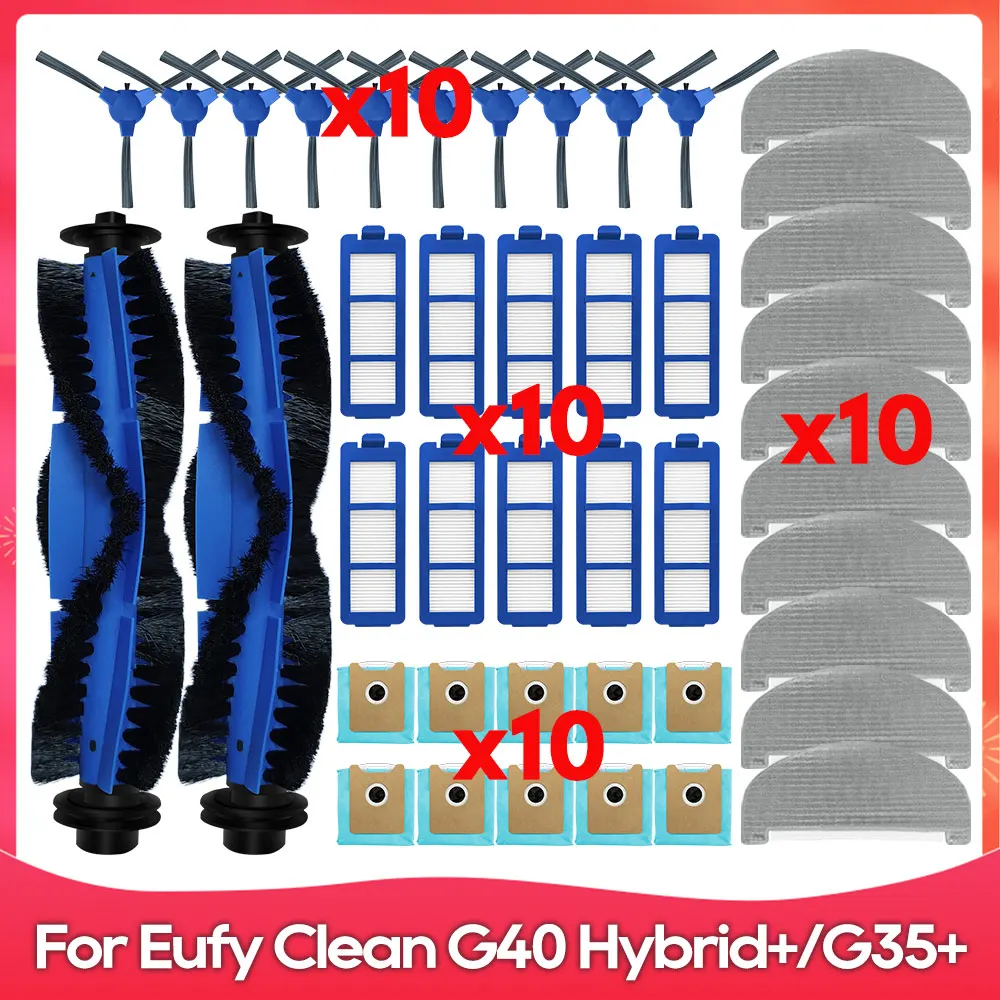 Compatível com Eufy Clean G40 Hybrid+g35+ Escova Lateral Filtro Panos de Limpeza Mop Peças de Reposição e Acessórios para Aspirador de pó Robô.