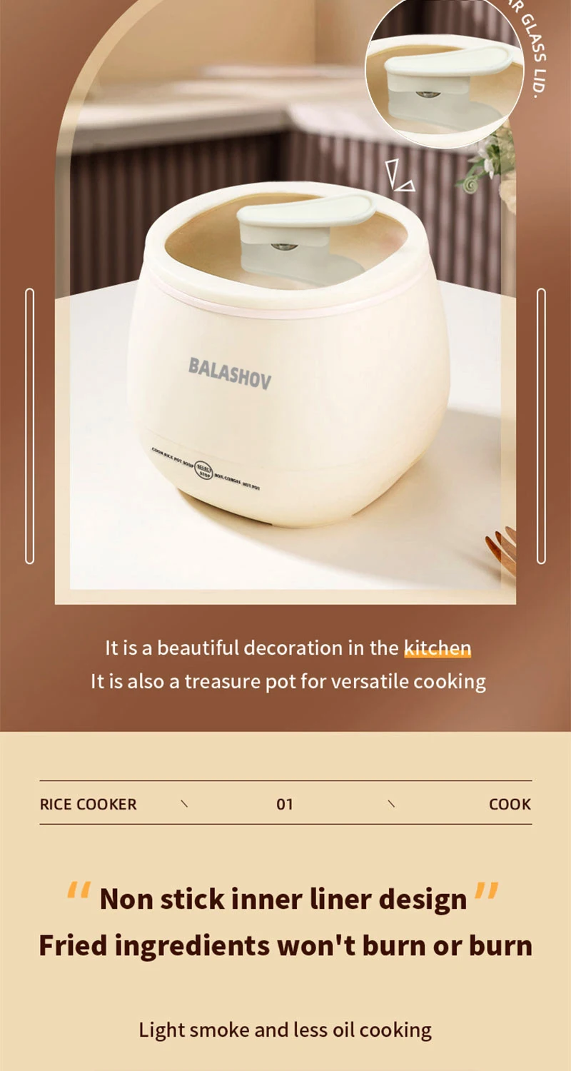 Description Picture 4 of item220V Electric Mini Rice Cooker Portable Multifunctional rice cooker 1-2 people Non Stick Pots for Cooking Kitchen Home Appliance