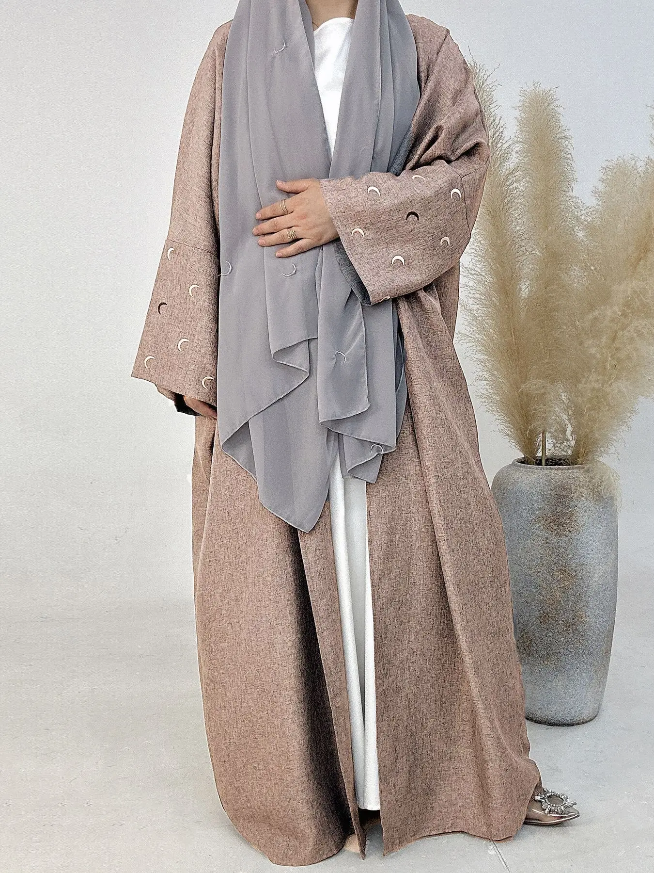 Moon Embroidery Open Abaya 2024 New Luxury Kimono Coat Hijab