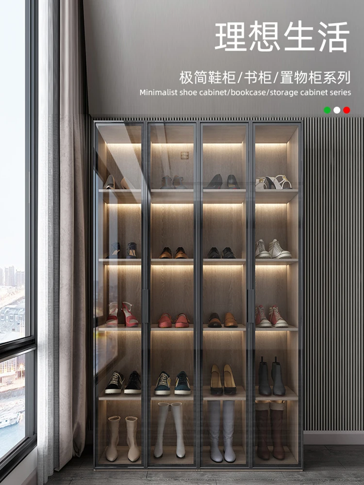 Luxurious glass shoe cabinet Simple modern study floor bookcase Nordic bookshelf combination display cabinet household lockers
