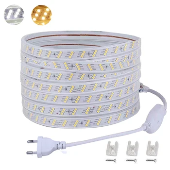 220V LED Strip Lights – 2835 Flexible Ribbon Tape, Waterproof, 180 LEDs/M, for Living Room, Garden & Indoor Lighting (EU Plug)