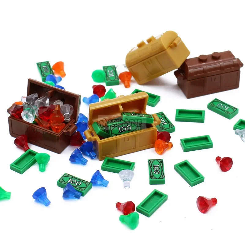 Marumine Tile 1x2 US Dollar Bill Money with Cash Treasure Box Compatible 3069bpx7 MOC Brick Mini Person Model Assembly Kit Block 3