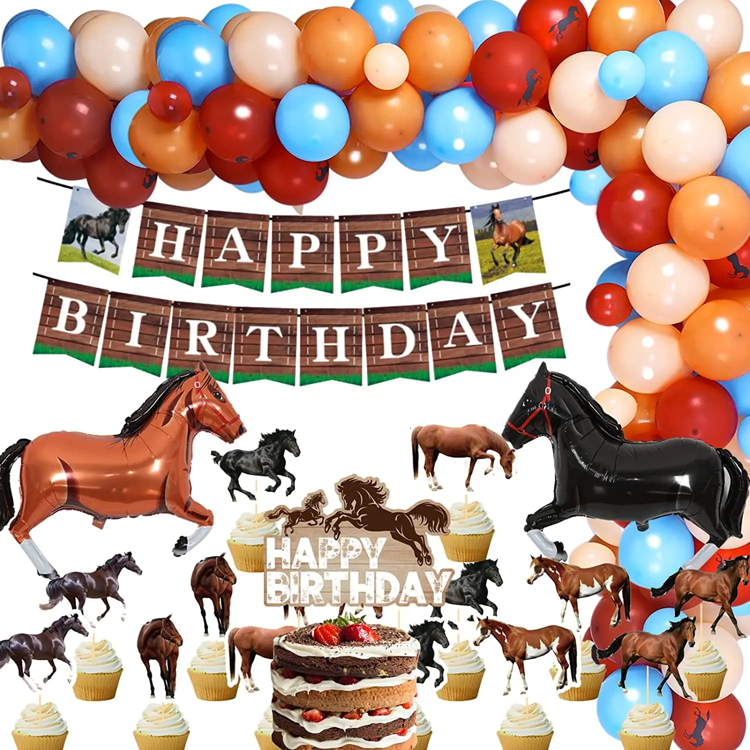 

Brown Balloon Garland Kit for Boys, Birthday Party Decorations, Western Cowboy Racing Supplies, Rodeo Cake Topper Banner