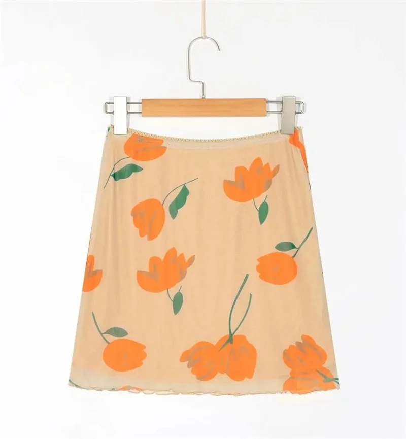 2021 Elegant Women Mini A Line High Waist Skirt Vintage Mesh Elastic Waistline Skirt Women Fashion Tulip Print Pencil Skirts best high quality lightweight new repalcement 2021 gas lens connector gas lens connector w mesh tig wp 17 18 26