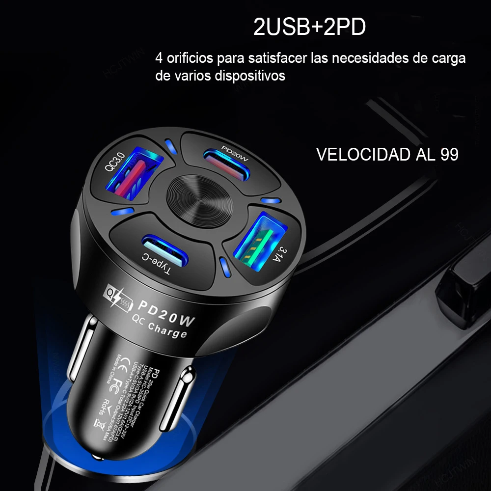 Автомобильное зарядное устройство с 4 USB-портами и поддержкой быстрой зарядки