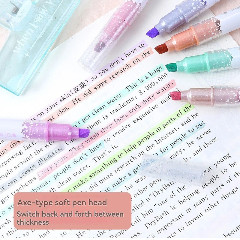 6pcs/Set 12 Colors Glitter Highlighters Kawaii Students Stationery Marker School Supplies Textbook for Painting