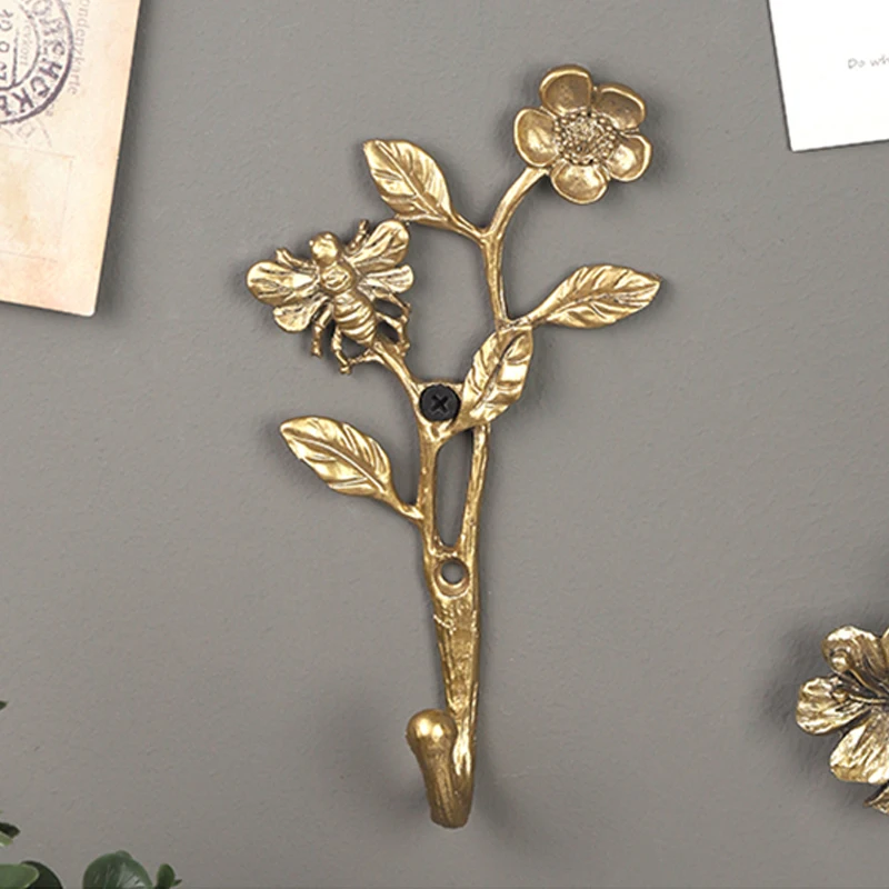 Alloy Decorative Hook 2pcs Retro Hook Set Golden Wall Coat Racks Flowers Bird Hanger Room Decoration Accessories Key Holder 4