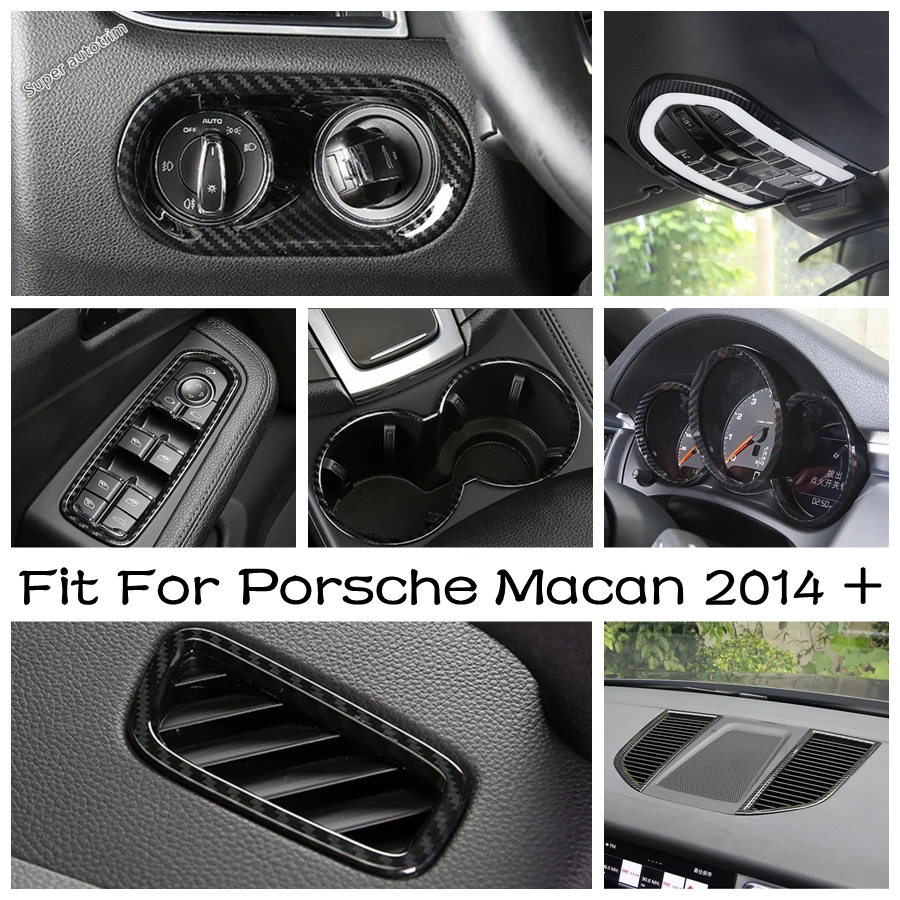 

Dashboard AC / Armrest Window Lift Button / Head Lamp Switch Cover Trim For Porsche Macan 2014 - 2023 Carbon Fiber Look Interior