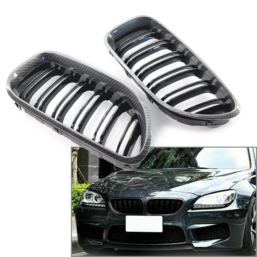 

2Pcs Grille Trim Carbon Fiber Pattern Grill Cover Exterior Decoration Compatible For 6 Series F06 F12 12-16