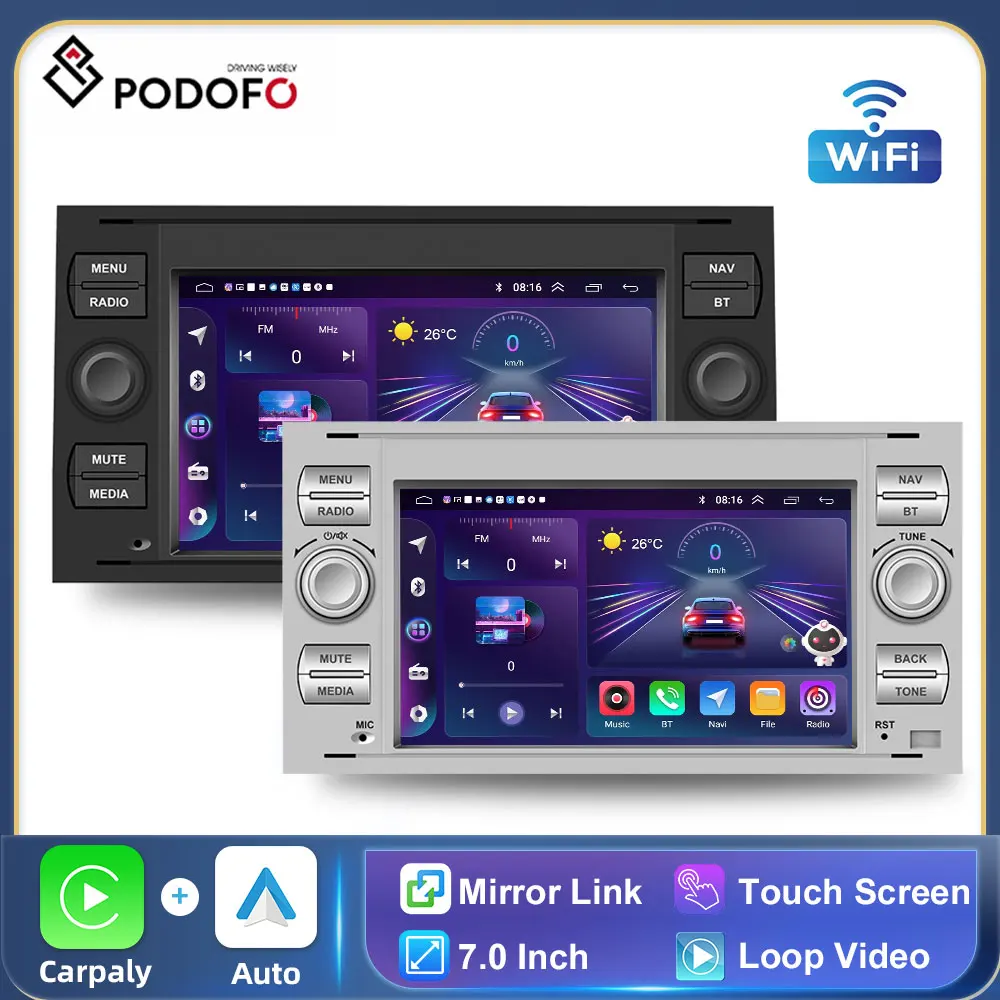 Podofo 7 "2 Din Autoradio Lettore Multimediale Android 2 Din Gps Autoradio Per Transit Fiesta Focus Galaxy Mondeo Fusion C-Max