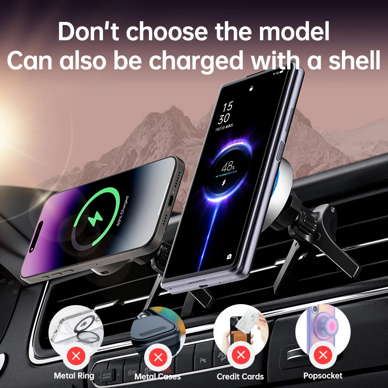 Car Magnetic Phone Holder Wireless Charger Stand with LED Glare For iPhone 17~12 Samsung Z Fold 7 6 5/Z Flip 7 6 5 Fast Charging