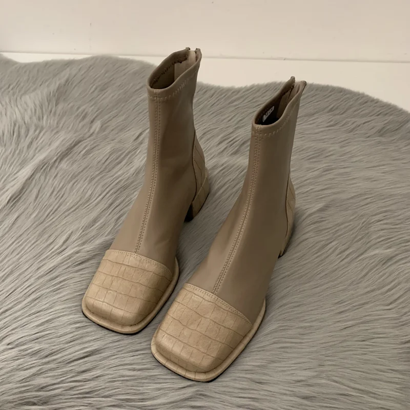 

Женские короткие ботинки в стиле ретро, с квадратным носком, на молнии, на толстом каблуке