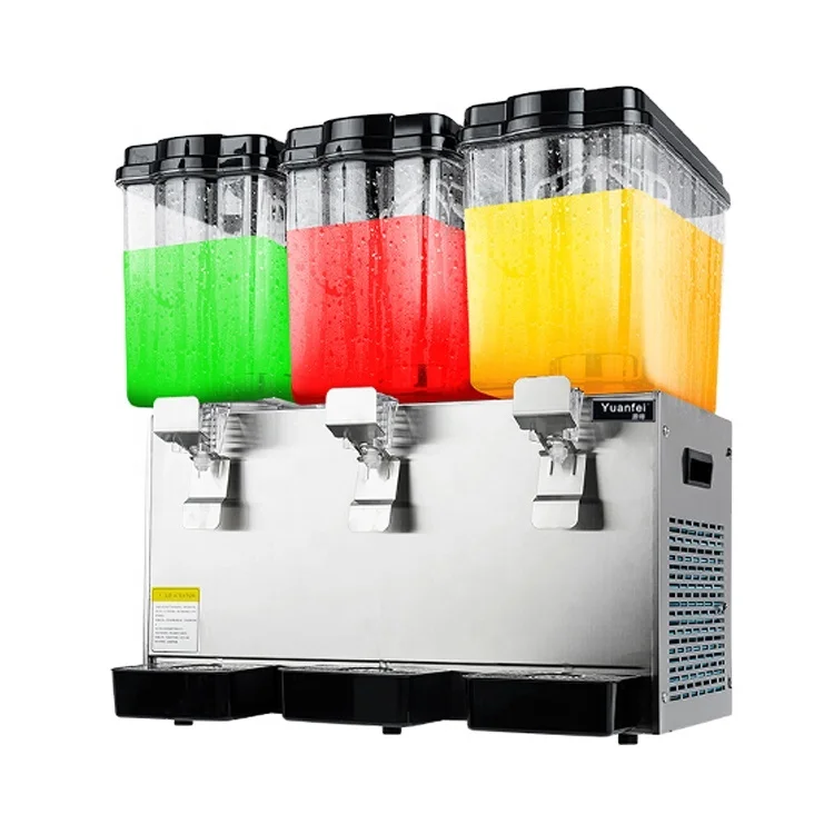 Refrigerated Juice Dispensers Beverage Dispenser Ice Tea Drink Machine Equipped with Thermostat Controller for Restaurant Hotel catering materials and equipments commercial acrylic drink dispenser 3 tanks buffet corolla juice dispenser china