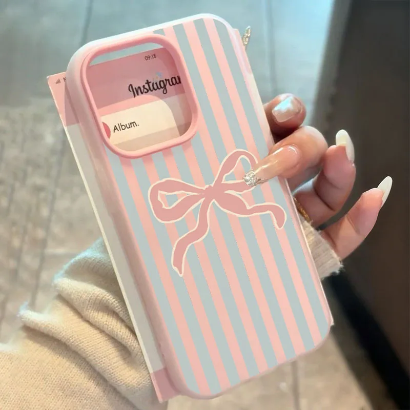 Pink Bow Pattern 2-in-1 Stylish Stripe Phone Case Cover
