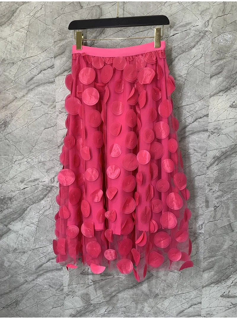 

Ball Gown Skirts 2023 Summer Fashion Skirts Ladies Elastic Waist Big Dot Patterns Tulle Mesh Pink White Blue Black Skirts Wear