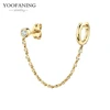 YUXINTOME 1 PC 925 en argent Sterling aiguille d'oreille coloré Zircon chaîne gland boucles d'oreilles pour les femmes deux trous boucle d'oreille bijoux A45