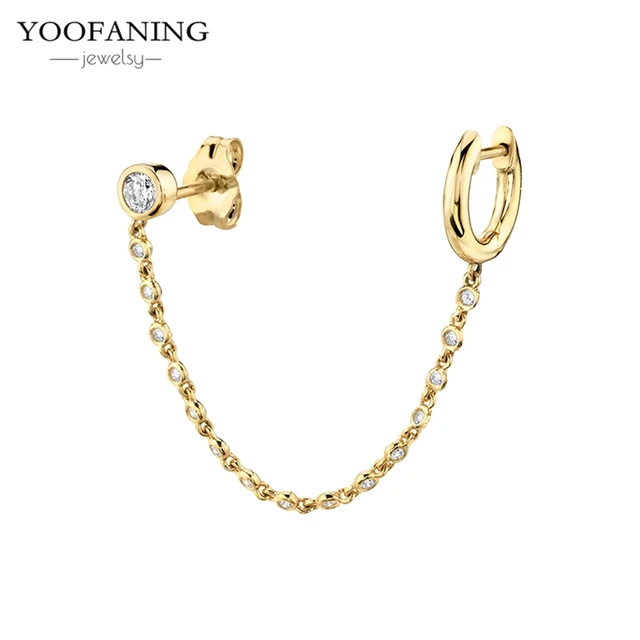 YUXINTOME 1 PC 925 en argent Sterling aiguille d'oreille coloré Zircon chaîne gland boucles d'oreilles pour les femmes deux trous boucle d'oreille bijoux A45