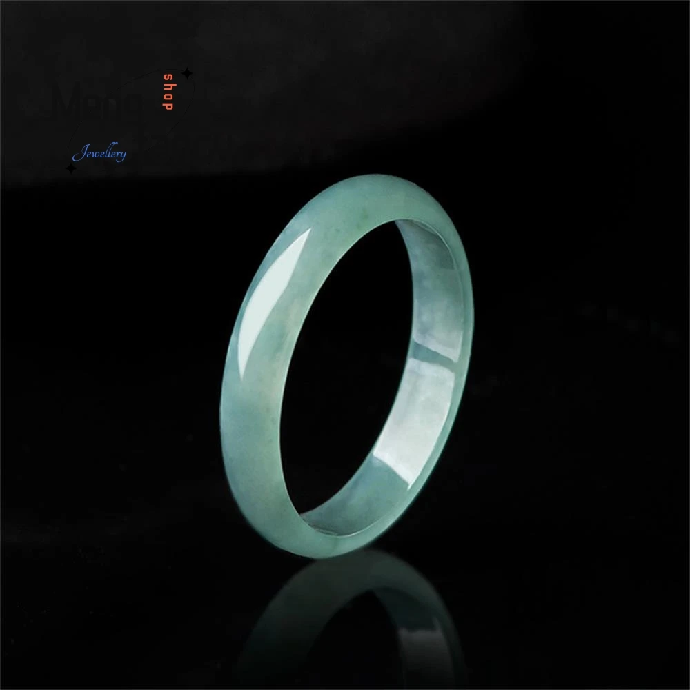 

Natural Old Pit A Jadeite Blue Water Ice Jade Couple Promise Ring Exquisite Luxury Fashion Jewelry Wedding Souvenir Holiday Gift