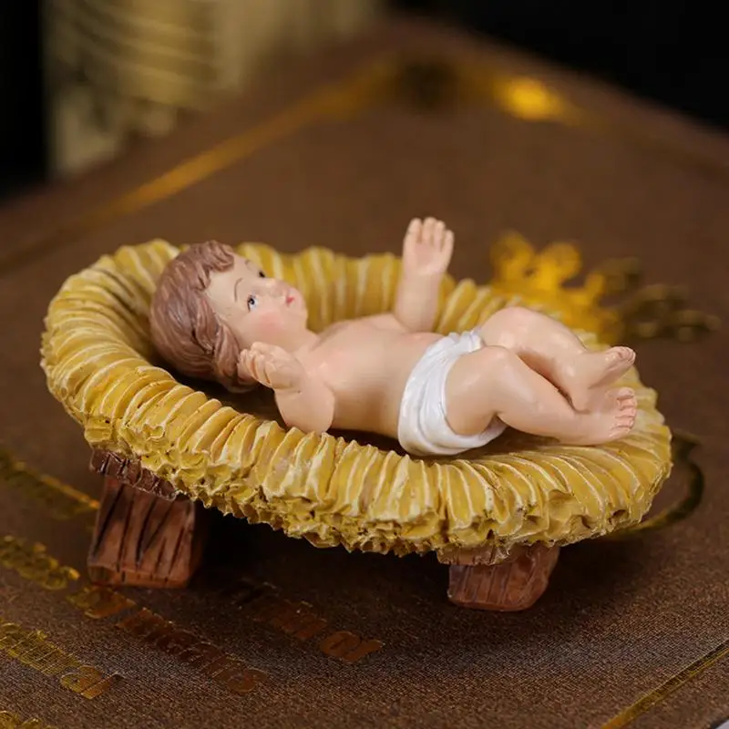 Jesus manger straw bed sculpture ornaments Baby Jesus Statue Ornament Religious Figurine Home Church Christmas Craft Decor